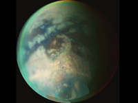 Image composite de Titan photographié lors des deux survols de Cassini en octobre 2005
