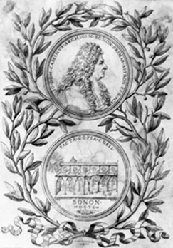 Portrait de J.-D. Cassini et dessin de l'église de Ste Pétrone à Bologne en 1695