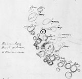 Dessin des cratères de la Lune - observations de Cassini I, le 25 octobre 1671