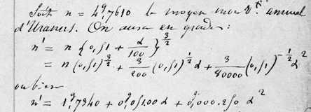 Page de calculs de Le Verrier